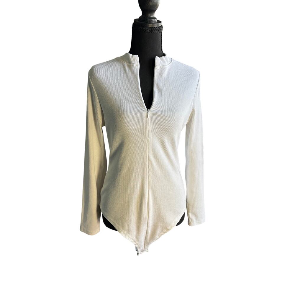 Women's Long Sleeve Ribbed Bodysuit, Fitted, Casual Style
